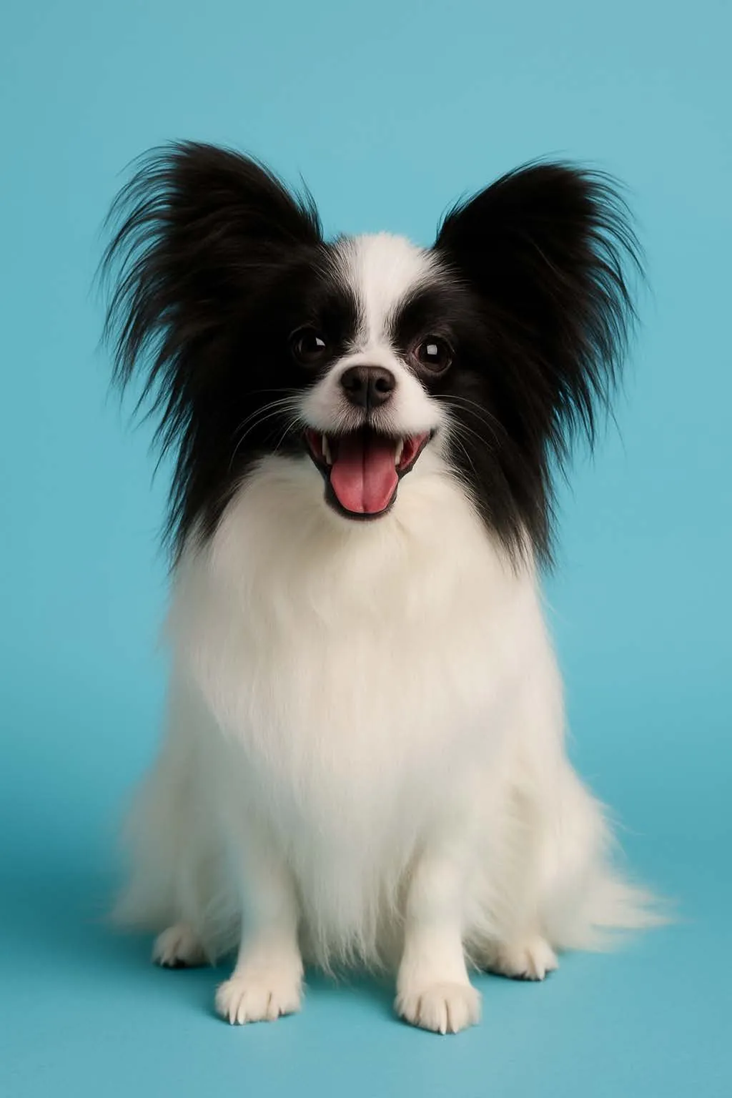 Happy Papillon with large butterfly ears and a bright smile, beautifully groomed at Donna's Doggy Dooz, Wellington FL